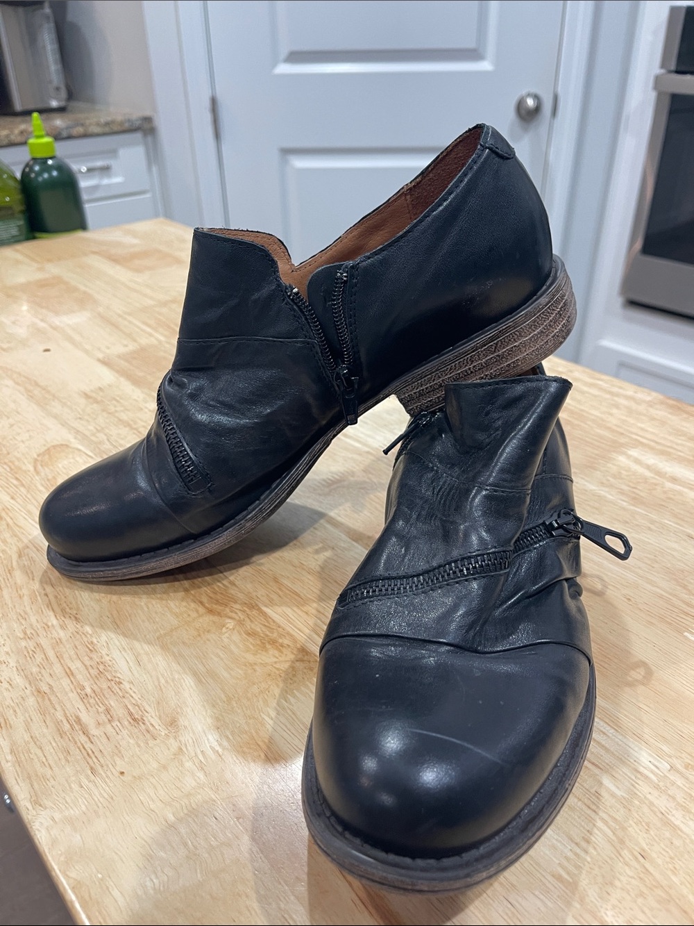Miz Mooz Black Leather Zip Chukka Boots
